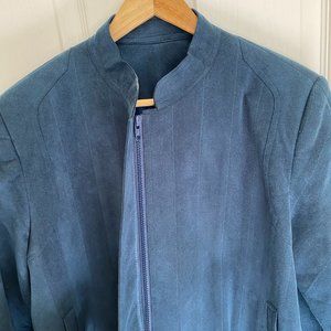 Navy Suede Bomber-Style Jacket